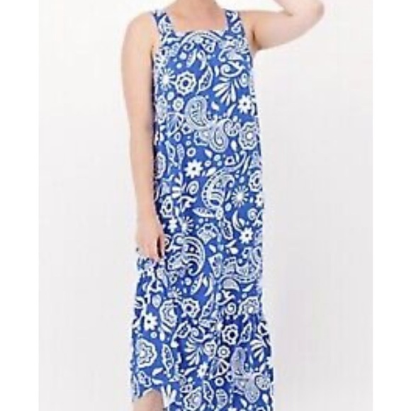 Koolaburra UGG Jersey Tiered Lounge Dress Azure Geo Maxi Sz M - Picture 1 of 12